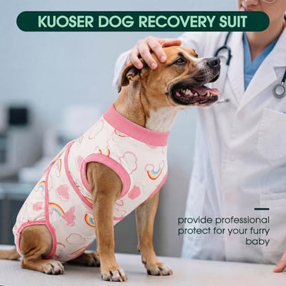 Kuoser Dog Surgery Recovery Suit, Soft Breathable Dog Recovery Suit for Female Spay Male Nueuter, Anti Licking Puppy Onesie Pet Surgical Suit for Dogs Abdominal Wounds Skin Disease, Rainbow 2XL