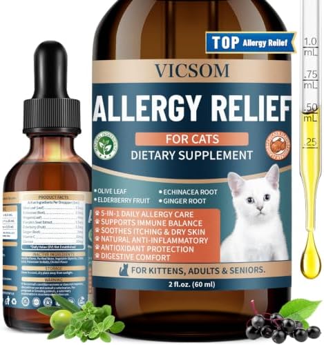 VICSOM Cat Allergy Relief for Cats, Itchy Skin Support Drops, 60 mL