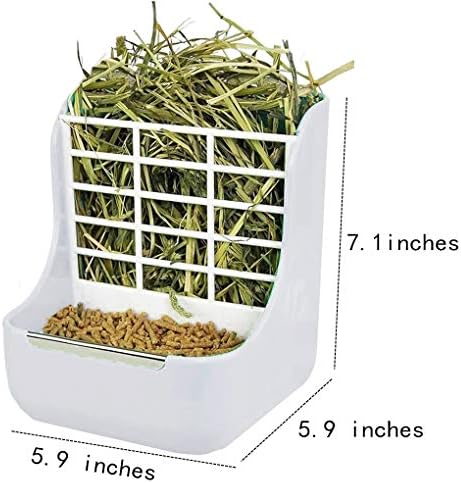 Rabbit Supplies with Bowl & Hay Feeder - Accessories for Bunnies & Guinea Pigs, 6x6x7 Inches (White)