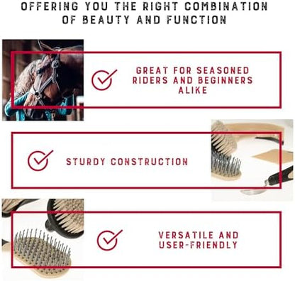 Weaver Equine 6-Piece Horse Grooming Kit, Ergonomic Gentle Horse Care Kit, Equestrian Supplies for Bathing Support, Detangling, and More, Black/Tan