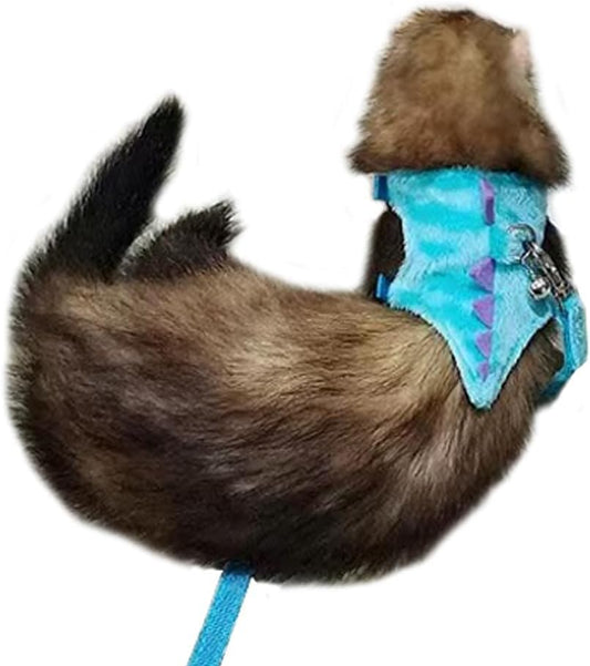 Ferret Harness and Leash Set Small Animals Vest Harness with Safe bell Dinosaur Shaped Walking clothes for Baby Rabbit Guinea pig Teacup Chihuahua Mouse and other small pet.(Blue Dinosaur)