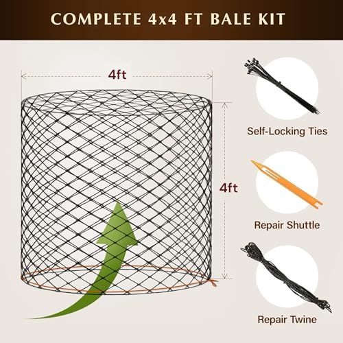 4x4 Ft Round Bale Hay Net for Horses – Knotless Slow Feeder Net with 2” Holes – Fits 4x4 Round Bales – Helps Reduce Hay Waste – Durable Outdoor Hay Feeder for Horses, Year-Round Use, Easy to Use