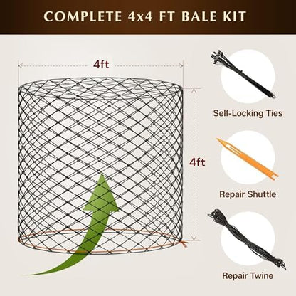 4x4 Ft Round Bale Hay Net for Horses – Knotless Slow Feeder Net with 2” Holes – Fits 4x4 Round Bales – Helps Reduce Hay Waste – Durable Outdoor Hay Feeder for Horses, Year-Round Use, Easy to Use