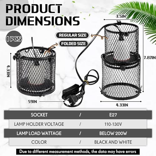 VIHOSE 1pcs Retractable Reptile Heat Lamp Cage Anti-Scald Mesh Stand, White