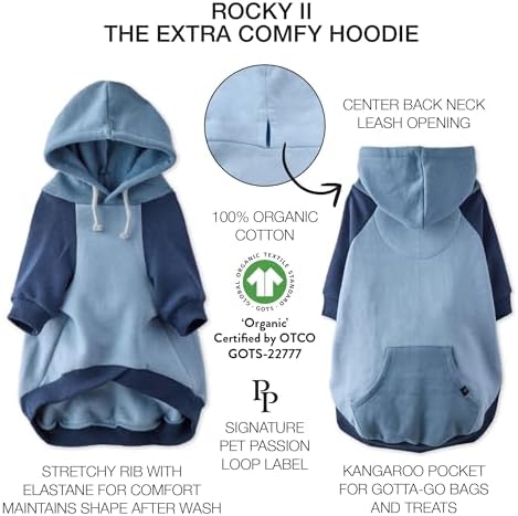 Pet Passion Rocky II Dog Hoodie, Navy Color Block, Large