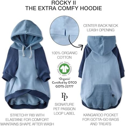Pet Passion Rocky II Dog Hoodie, Navy Color Block, Large