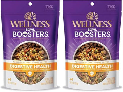 Wellness Bowl Boosters, Dog Food Topper for Small, Medium, & Large Breeds, Grain Free, Natural, Freeze Dried, Digestive Health Chicken, 4 Ounce Bag (Pack of 2)