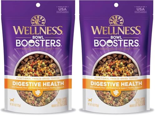 Wellness Bowl Boosters, Dog Food Topper for Small, Medium, & Large Breeds, Grain Free, Natural, Freeze Dried, Digestive Health Chicken, 4 Ounce Bag (Pack of 2)