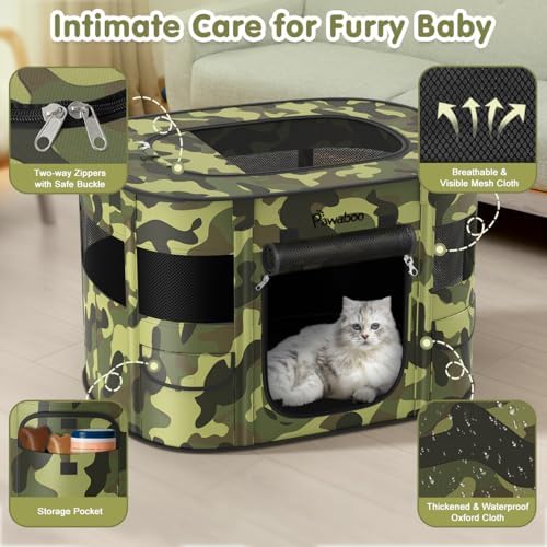 Pawaboo Portable Dog Playpen, 600D Oxford Pet Tent, Black Camouflage