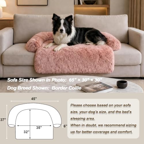GGIB Calming Dog Bed Fluffy Plush Dog Mat for Furniture Protector with Removable Washable Cover for Large Medium Small Dogs and Cats (Large, Pink)