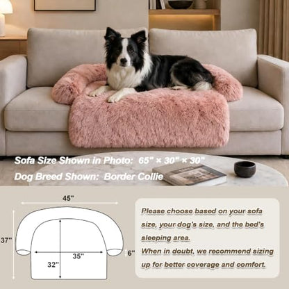GGIB Calming Dog Bed Fluffy Plush Dog Mat for Furniture Protector with Removable Washable Cover for Large Medium Small Dogs and Cats (Large, Pink)