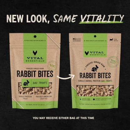 Vital Essentials Freeze Dried Dog Treats, Rabbit Bites, 5 oz Bag
