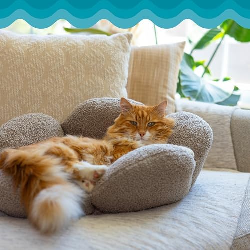 Catstages Purrfect Petals Flower Cat Bed with Plush Support and Raised Sides, Tan, 21 in - Secure, Soft, Comfortable Bed for Cats and Kittens