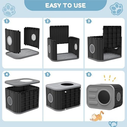 NUNU LAB Cat Litter Box Enclosure,Plastic Cat House Outdoor, Cats House for Indoor, Weatherproof Cat House, Camera Shaped Design, with Escape Door, for Small to Medium Cats (Grey)