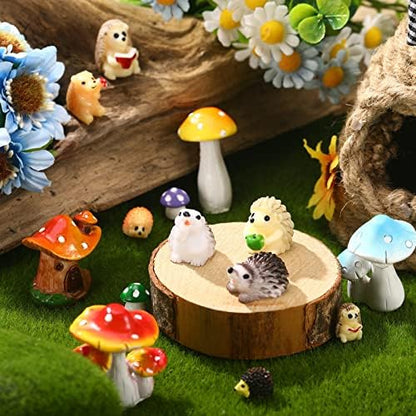 Woanger 30 Pcs Fairy Garden Accessories Hedgehog Mushroom Figurines, Vivid