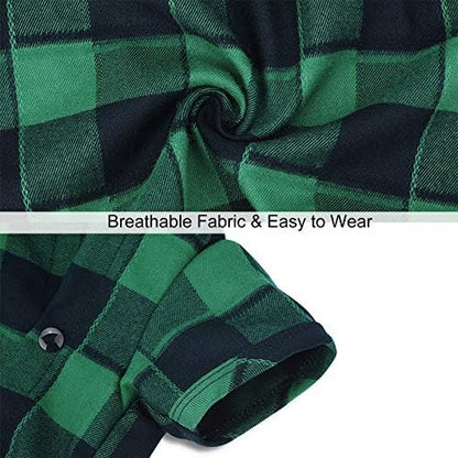 Dog Plaid Shirt for Small Dogs & Cats Snap Clothes Collared Tee Green#1 - S