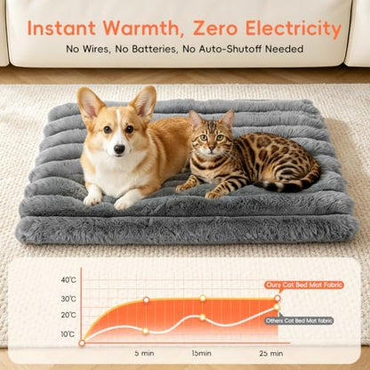 Cat Bed Mat for Indoor Cats, Self Warming Plush Cat Bed, 23.6"x15.7" Grey