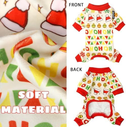XPUDAC 4 Pack Dog Christmas Pajamas Santa Pet Clothes for Small Dogs, L