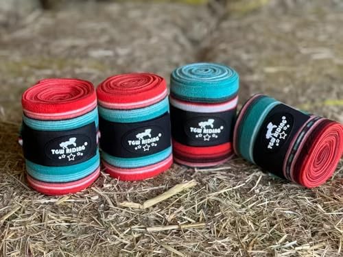 Horse Polo Leg Wraps, Equine Fleece Polo Wraps (Set of 4) - Horse Leg Bandages (Spring Green/Red)