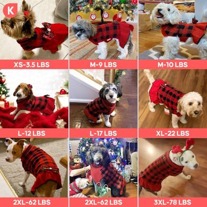 KYEESE Buffalo Plaid Dog Christmas Sweater Dress for Large Dogs Thick Knit