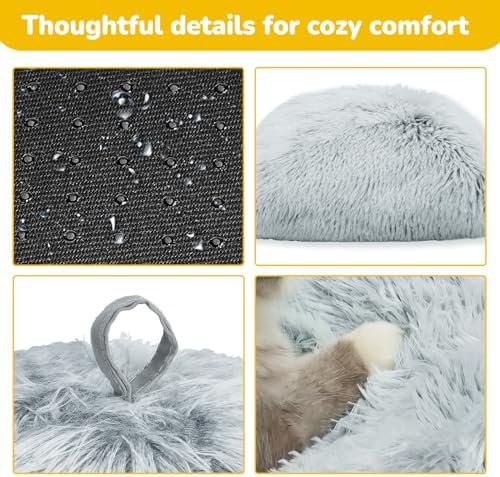 CATISM Cat Beds for Indoor Cats 2 in 1 Cat Bed Cave Machine Washable Fluffy Cat Cave Bed Foldable Non-Slip Washable Cushioned Pillow Soft Plush Premium Cotton Pet Bed for Kittens and Small Dogs Gray L