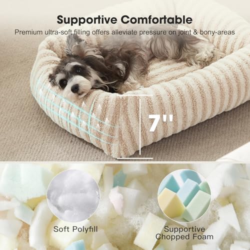 MIXJOY Dog Bed for Medium Sized Dogs, Washable Medium Dog Beds with Removable Cover, Rectangle Pet Beds with Non-Slip Bottom, Warming Calming Dogs Cuddler, 25"x21"x7", White