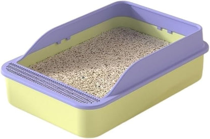 Litter Box, Open Top Cat Litter Box with High Sides & Detachable Basin, Includes Shovel Cat Litter Box(Purple)