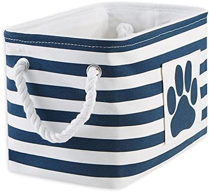 Bone Dry Pet Storage Collection Striped Paw Patch Bin, Small Rectangle, Navy