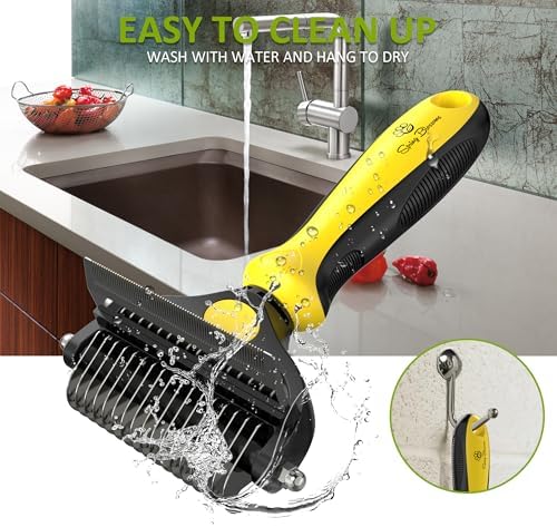 Spring Blossoms-2 in 1 Professional Grooming Rake for Cats & Dogs-Dematting Comb for Easy Mats & Tangles Removing,Pet Brush Safe No More Nasty Shedding and Flying Hair (Lemon Yellow)