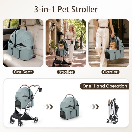 T3 Pro Pet Stroller for Small Dog & Cats up to 44 lbs (Green)
