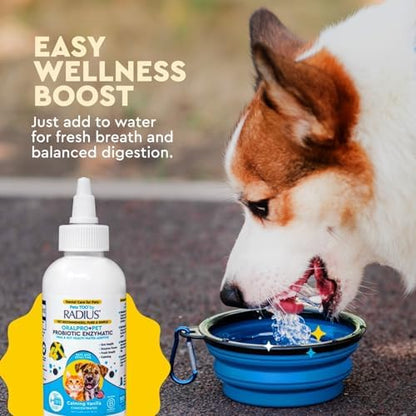 RADIUS OralPro+ Pet Probiotic Enzymatic Water Additive - Dog and Cat Dental Care Solution - Plaque & Tartar Defense Meal Supplement - Fresh Breath & Gut Health - Calming Vanilla, 4 Oz (Pack of 2)