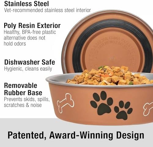 Loving Pets Bella Dog Bowls- Stainless Steel Dog & Cat Bowls - Spill Proof Dog Food Bowl, Cat Bowl, Puppy Essentials & Pet Supplies Great for Home & Travel (X-Large 65-100lbs, Copper)