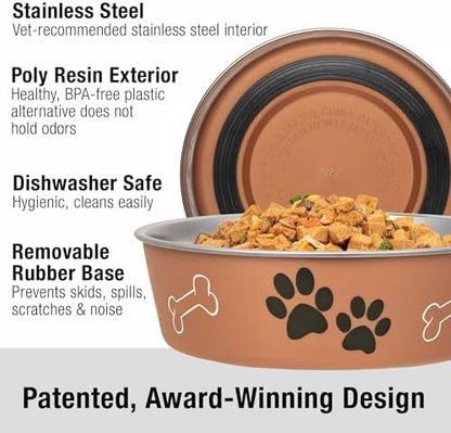 Loving Pets Bella Dog Bowls- Stainless Steel Dog & Cat Bowls - Spill Proof Dog Food Bowl, Cat Bowl, Puppy Essentials & Pet Supplies Great for Home & Travel (X-Large 65-100lbs, Copper)