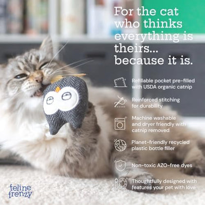 P.L.A.Y. PET Lifestyle and You Feline Frenzy HOOTIFUL Owls Plush Squeaky CAT Toy