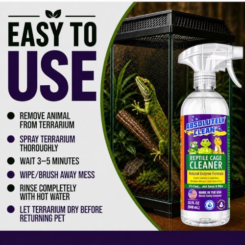 Absolutely Clean Amazing Reptile & Amphibian Terrarium Cleaner and Deodorizer - Just Spray/Wipe - Safely & Easily Removes Reptile & Amphibian Messes - USA Made (32oz Spray Bottle - Save 25%)