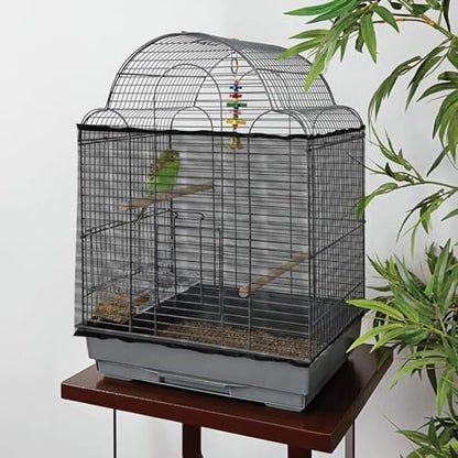 Trinkrittey Adjustable Bird Cage Seed Catcher Net Cover Elastic Band Mesh Cover Black for Parrot Cages