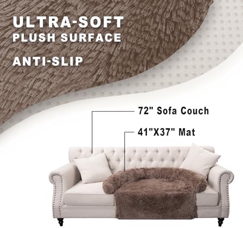 Calming Dogs/Cats Bed Mats, Dog Pad Washable Removable Couch Cover, Plush Long Fur Mat for Pets, Waterproof Lining, Perfect for Small, Medium and Large Dogs and Cats (Desert Brown, 41"x37")