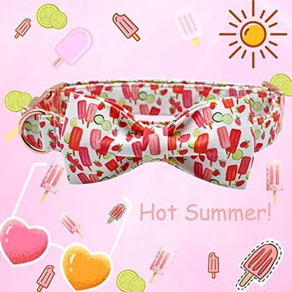 Lionheart glory Dog Collar, Dog Collar with Bow, Popsicle Print Girl or Boy Dog Bowtie Collar Cute Pet Collar Gift for X-Large Dog