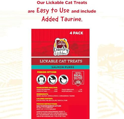 Country Kitchen Salmon Puree Lickable Cat Treats, 2 oz, Pack of 4