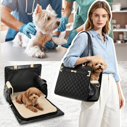 2-in-1 Stylish Dog Purse Carrier Soft-Sided Carriers Travel Tote Bag for Small Dogs Cats, Fashion Foldable Pet Bag for Puppies Small Animals with Pockets (Black Checkered, 15" L x 7.5" W x 12.2" H)