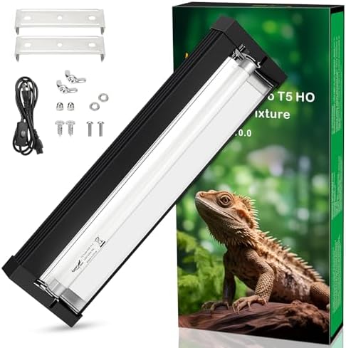 T5 UVB Reptile Light Fixture Upgrade Square HO UVB Bulb Lighting Combo Kit 10.0 UVB Light for Reptiles Terrarium Fluorescent 8W Reptile Light Bar UVA UVB Desert Lamp for Bearded Dragon Turtle Tank