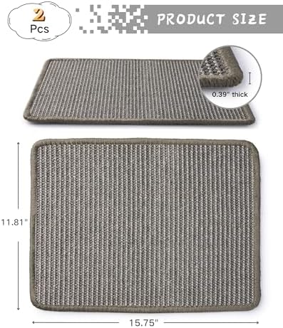 JanYoo 2pcs Bunny Scratch Pads Natural Sisal Rabbit Scratching Pad Bunny Scratcher Mat Resting Mats for Cages, Small Animal Claws and Teeth Care Bedding Accessories for Guinea Pig (15.7x11.8in, Grey)