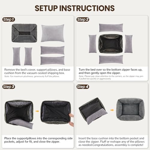Dog Beds Large Sized Dog,Rectangle Orthopedic Pet Bed for Large Dog, Comfort Fluffy Memory Foam Dog Beds with Anti-Slip Bottom,Grey (35x25x9 inches)