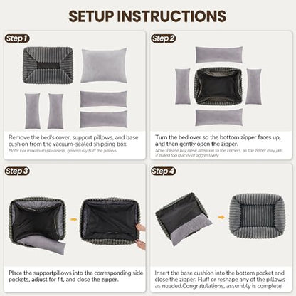 Dog Beds Large Sized Dog,Rectangle Orthopedic Pet Bed for Large Dog, Comfort Fluffy Memory Foam Dog Beds with Anti-Slip Bottom,Grey (35x25x9 inches)