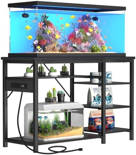 GRLEAF 20-40 Gallon Aquarium Stand with Power Outlet, Black Fish Tank Stand