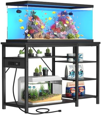 GRLEAF 20-40 Gallon Aquarium Stand with Power Outlet, Black Fish Tank Stand