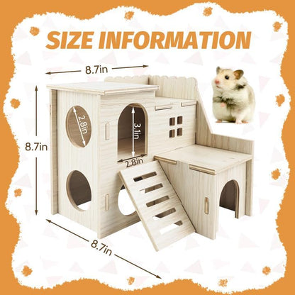 Hamster House,Tiny House with Slide House, Double-Decker Hut, Hamster Cage Accessories,Small Animal Habitat Decor for Large Hamster