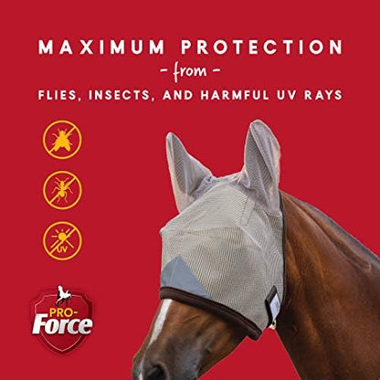 Manna Pro, Pro-Force Equine Fly Mask with Ears & Equi-Glo Reflector, Horse Mask(s), Mask for Horses, Durable Clear-View Mesh, UV Protection, Adjustable, Fits 900–1200 lb Horses
