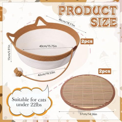 Novabright 2 Pack Woven Cat Baskets, 18.11 x 15.75 x 5.91 Inch, Caramel