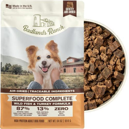 BADLANDS RANCH Air-Dried Fish & Turkey Dog Food, 87% Meat, 64 oz